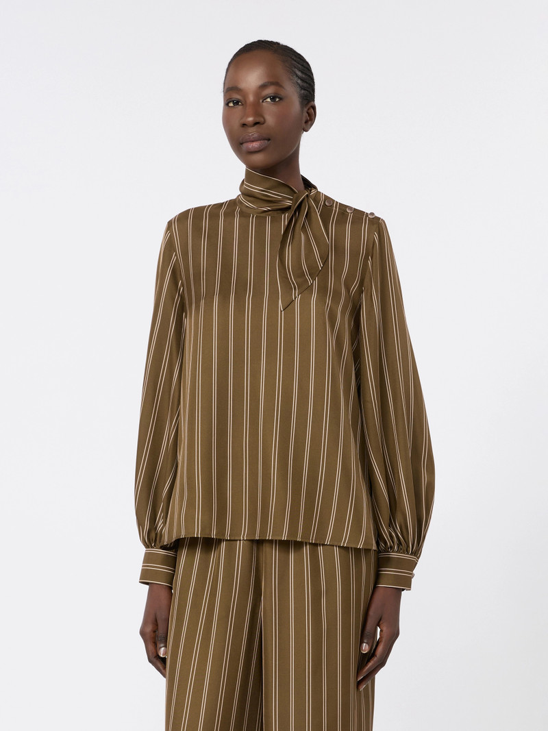 BINGO Stripe-print silk blouse - KAKI 3