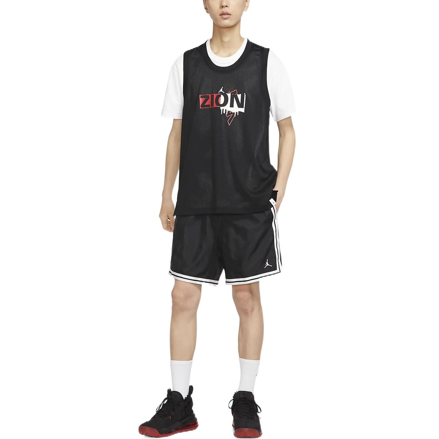 Men's Air Jordan Alphabet Printing Round Neck Pullover Straight Camisole Black Vest DX6583-010 - 3