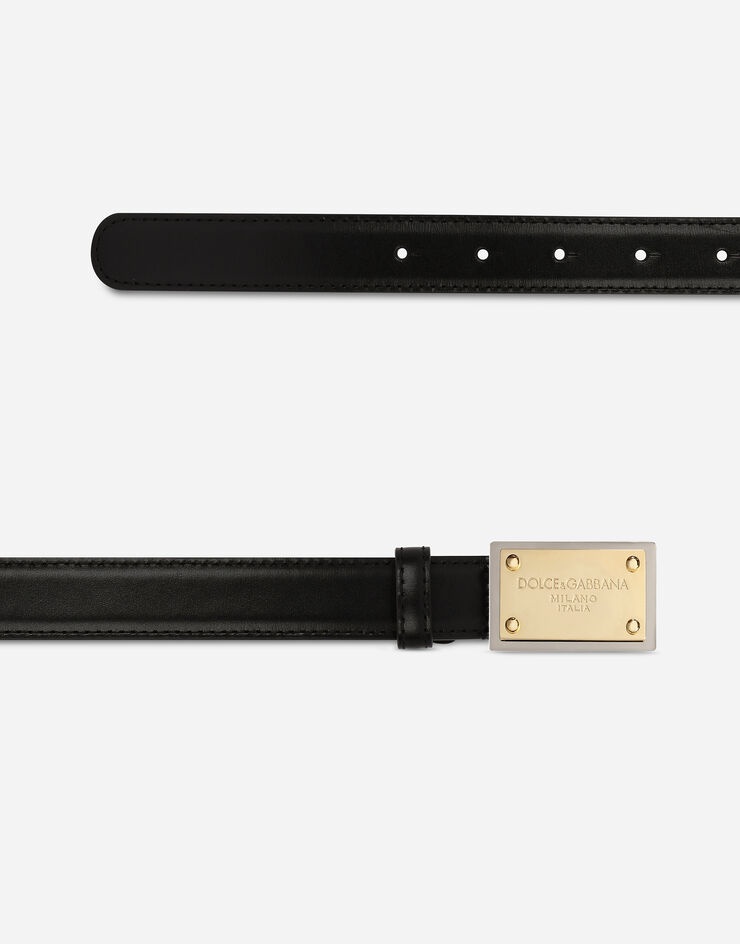Calfskin belt with branded tag - 2