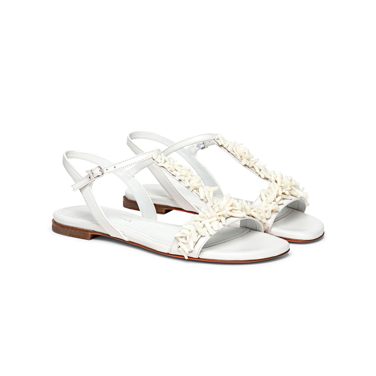 Women's white leather and corals sandal - 2