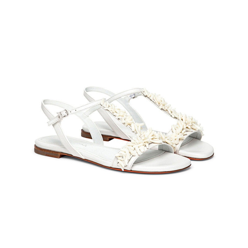 Santoni Women's white leather and corals sandal outlook