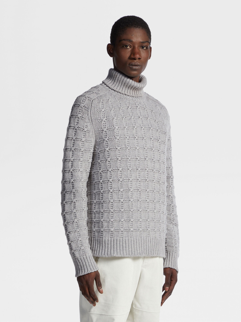 ZEGNA LIGHT GREY MÉLANGE OASI CASHMERE TURTLENECK outlook
