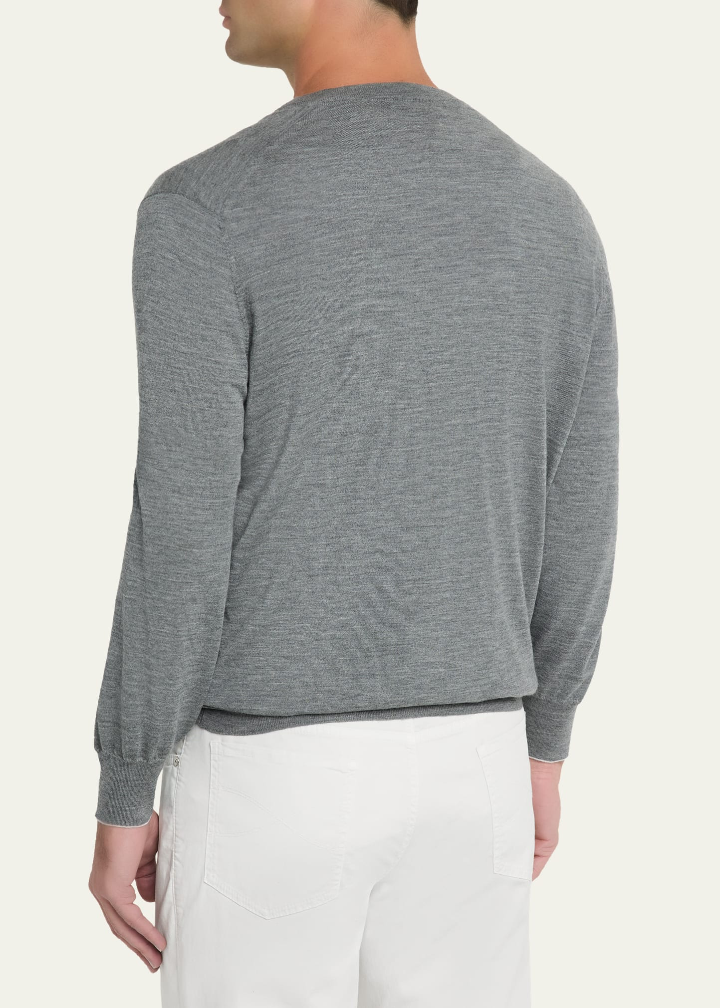 Men's Fine Gauge Wool and Cashmere V-Neck Sweater - 3