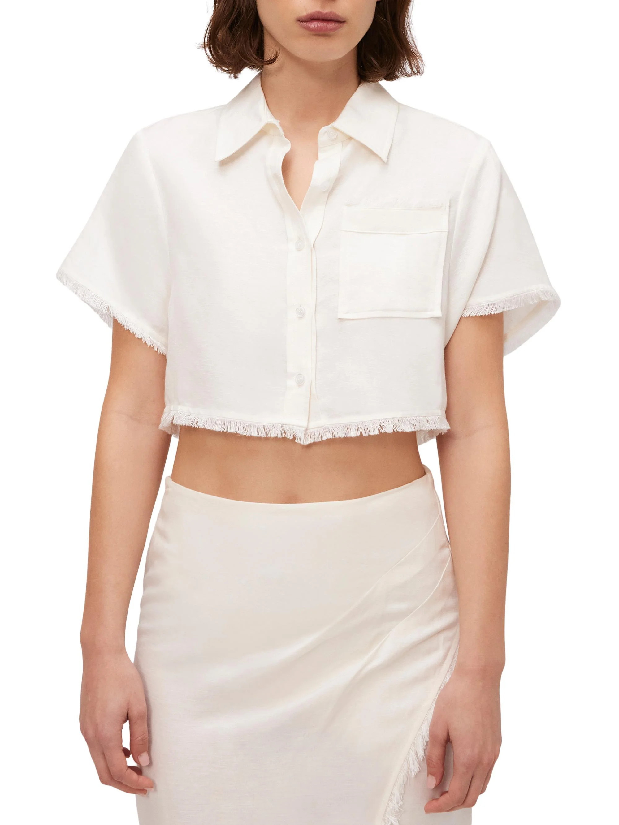 Women's Solange Button-Front Cropped Shirt - White - 1