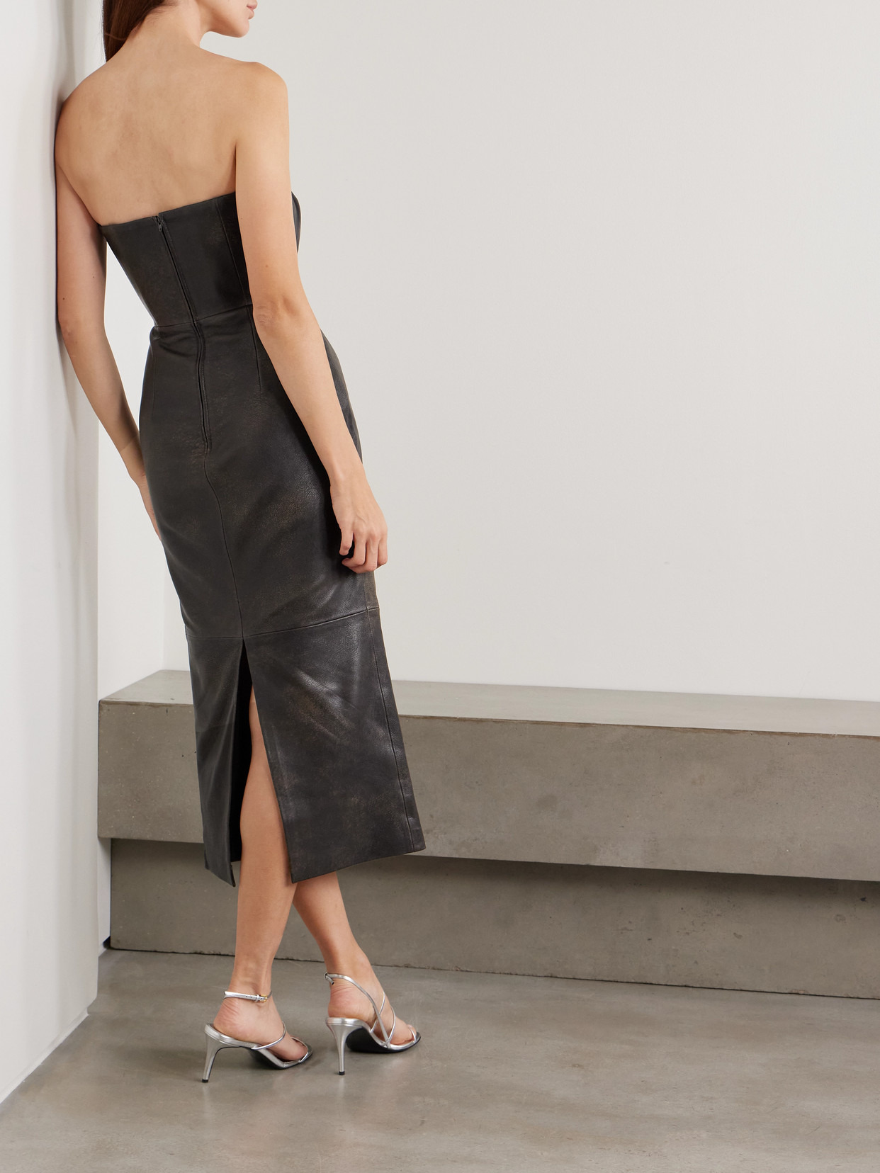Strapless Leather Midi Dress - 3