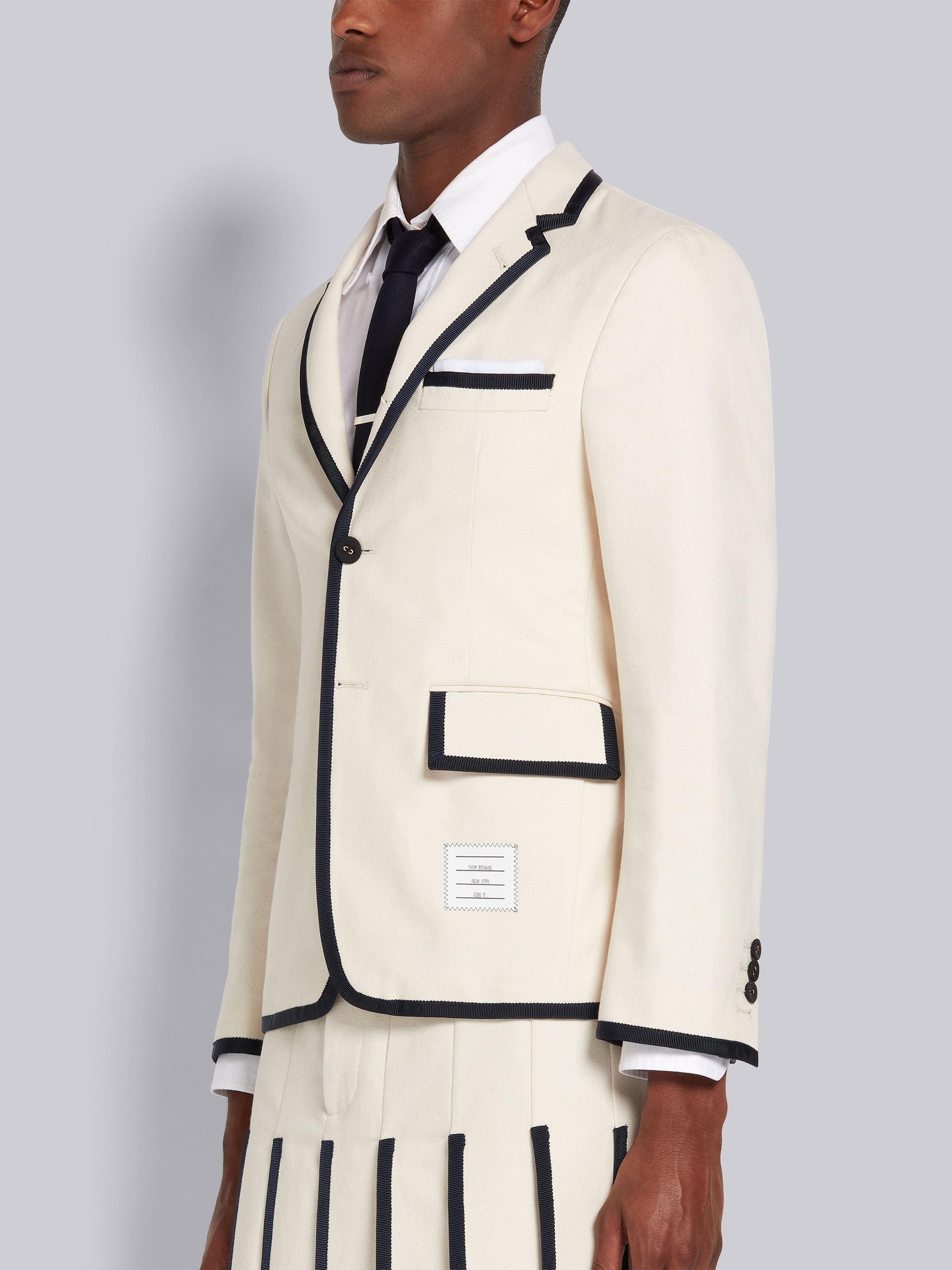 Off White Cotton Canvas Tipped Unconstructed Classic Sport Coat - 2