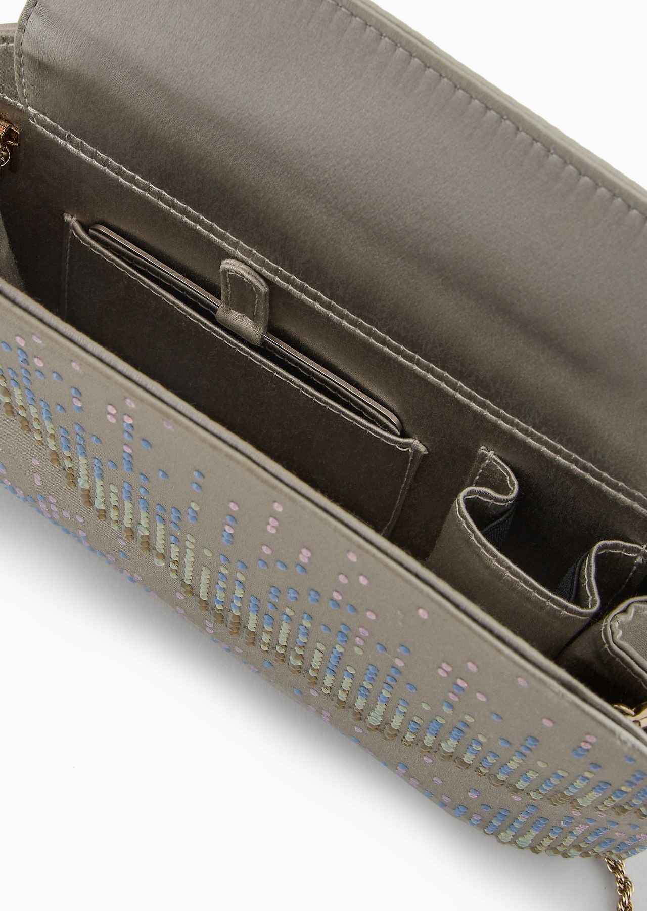 La Prima satin and rhinestone clutch bag with wave motif - 4