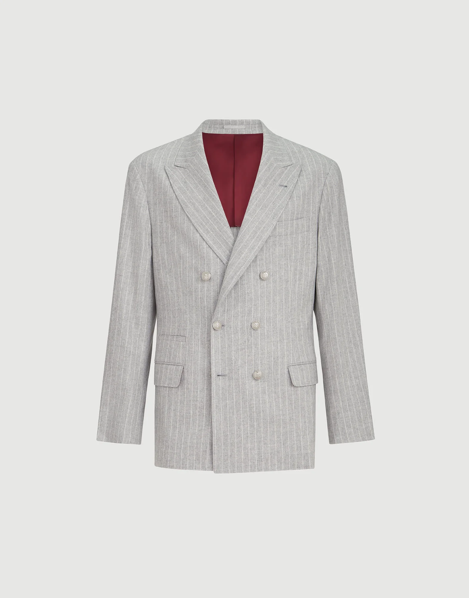 Virgin wool and cashmere chalk stripe flannel one-and-a-half breasted deconstructed blazer with meta - 1