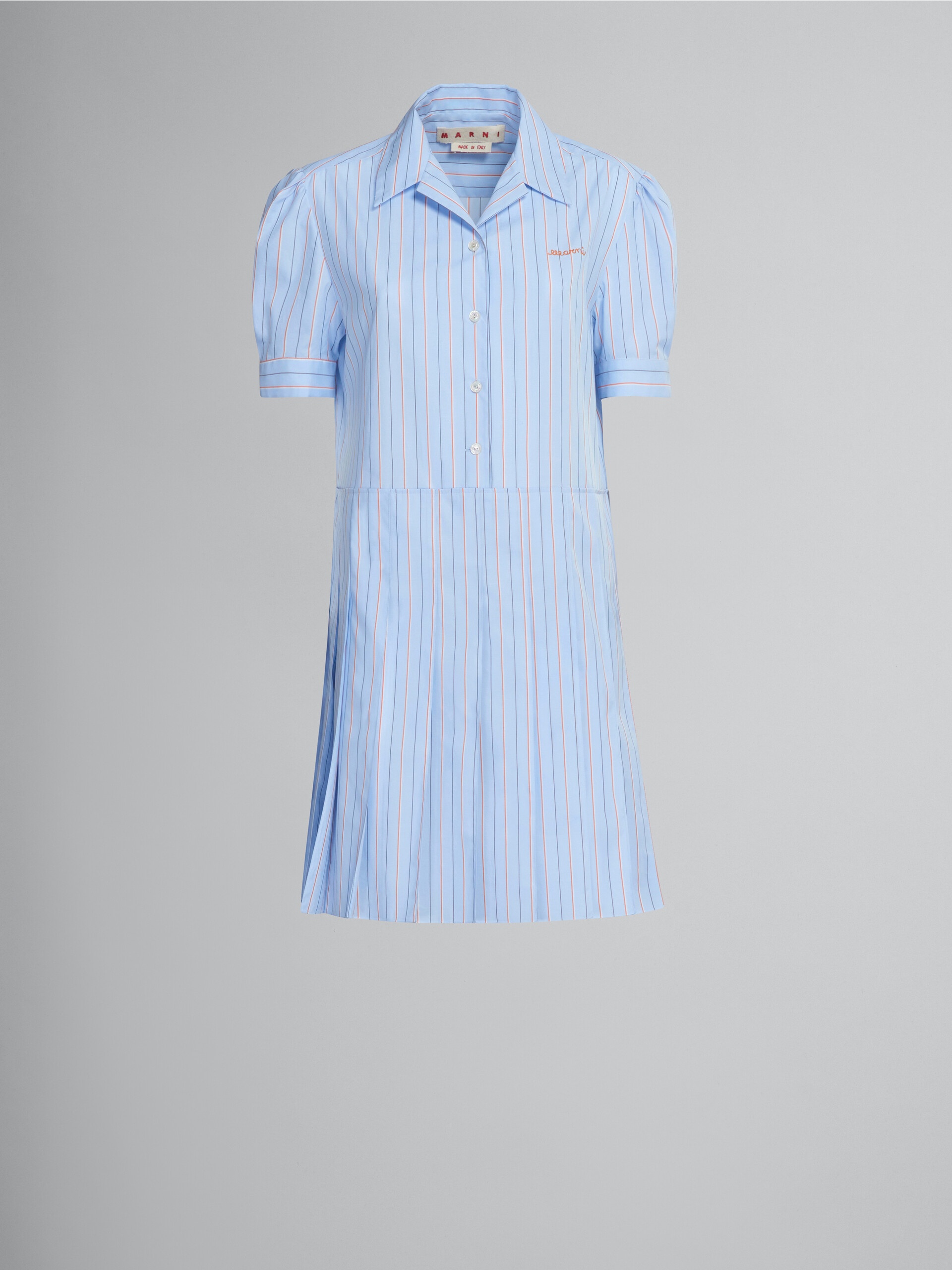 SHORT DRESS IN LIGHT BLUE STRIPED BIO POPLIN - 1