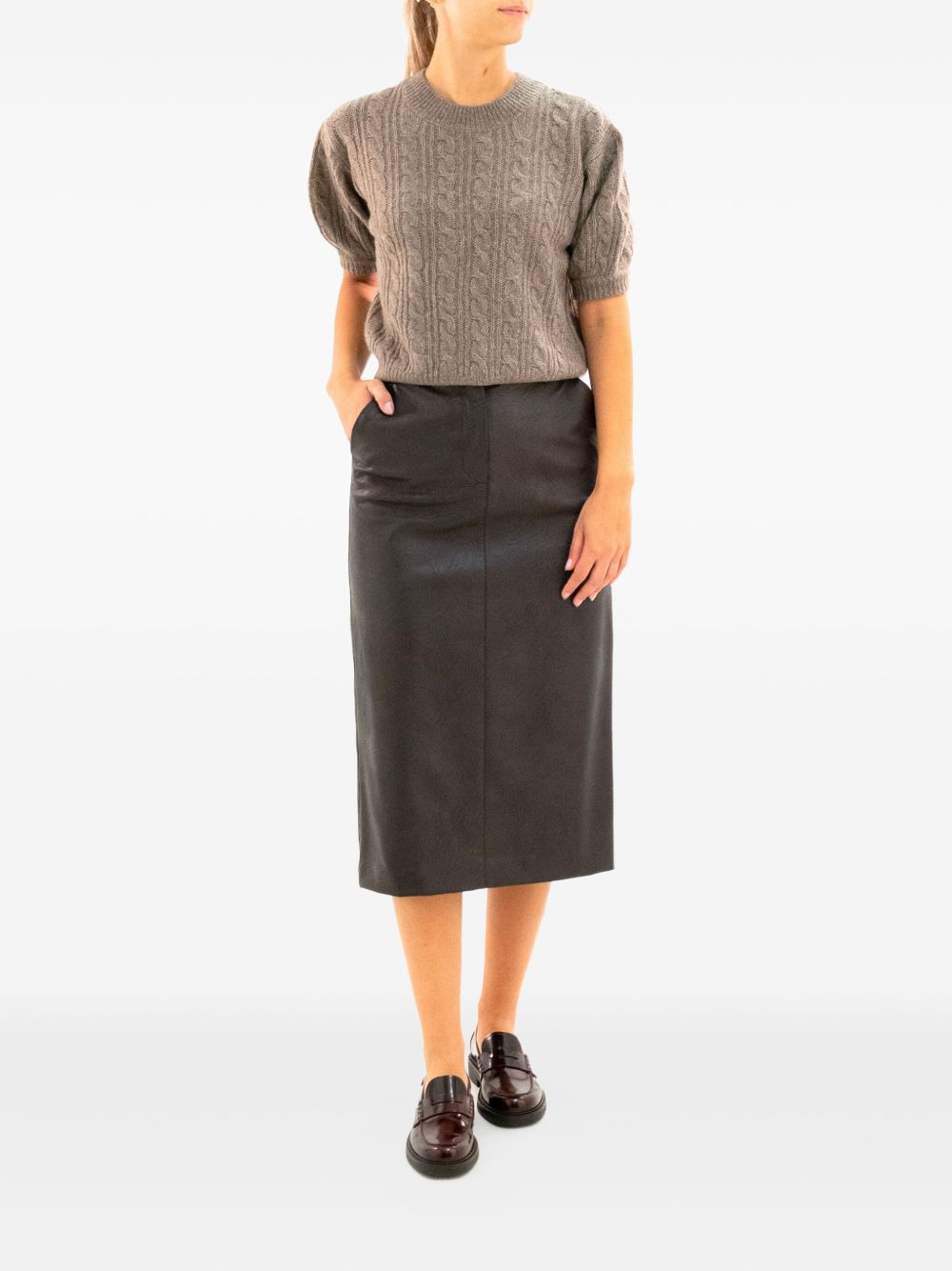 cable-knit puff-sleeve T-shirt - 2