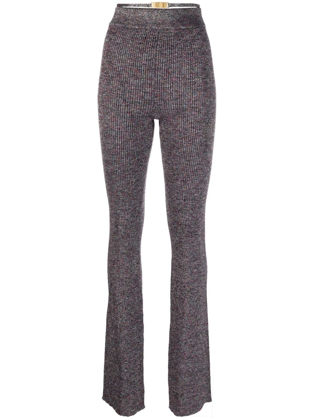 lurex-detailing flared knitted trousers - 1