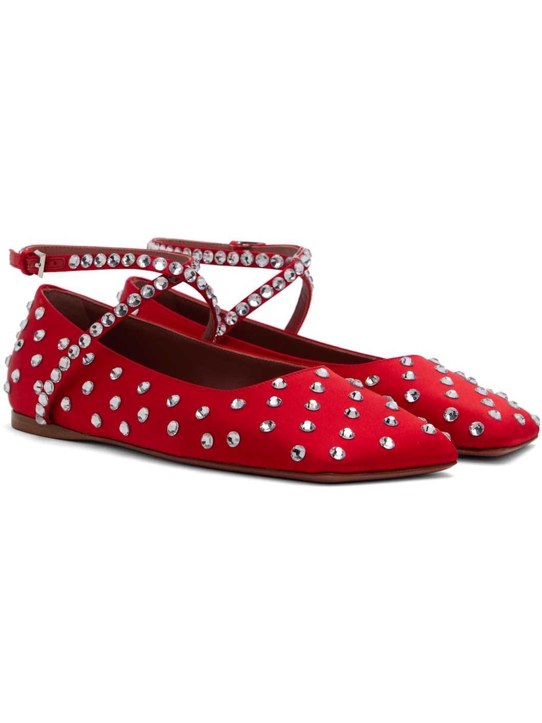 Red Ane Crystal Lace Up Ballerina Flats - 4
