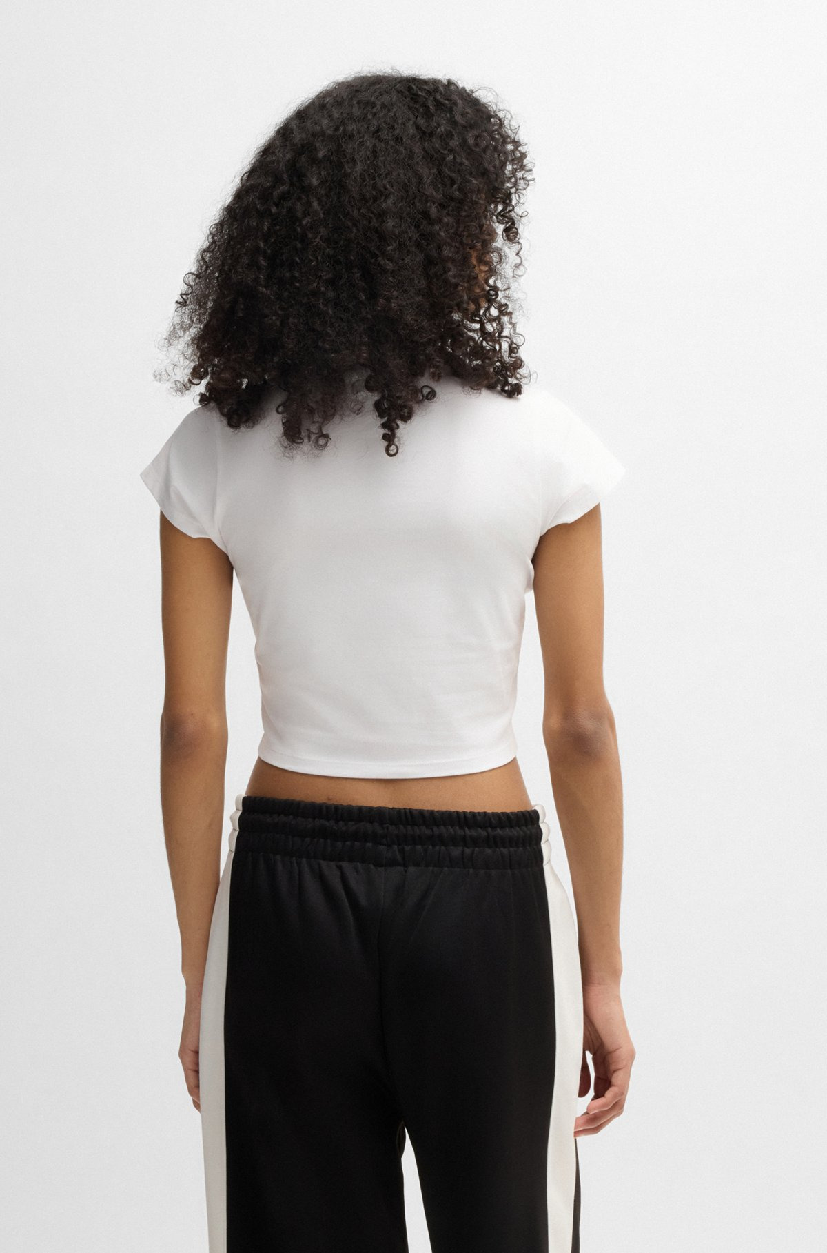 STRETCH-COTTON T-SHIRT WITH CRYSTAL-STUDDED LOGO - 4