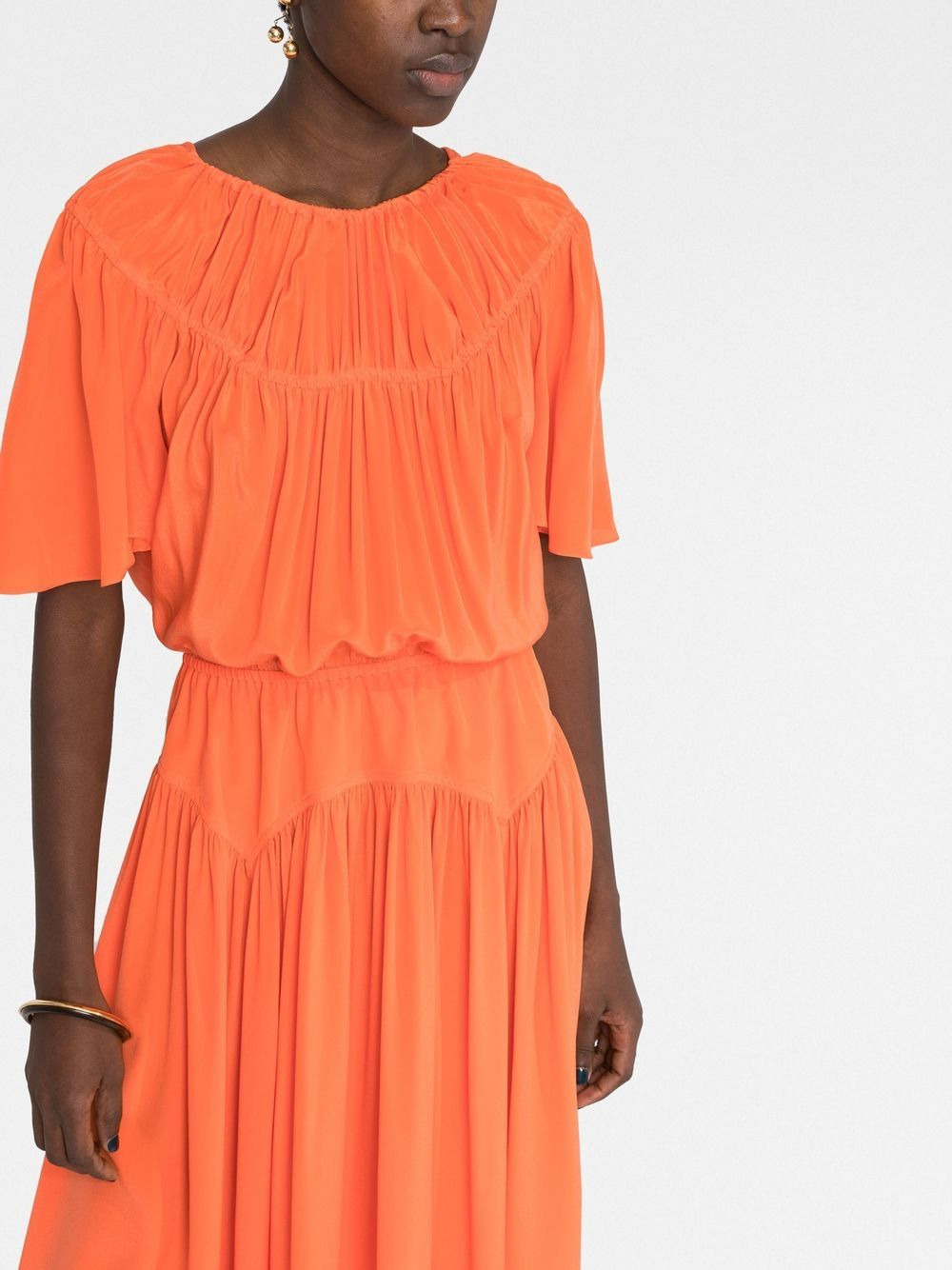 gathered-detailing silk midi dress - 5