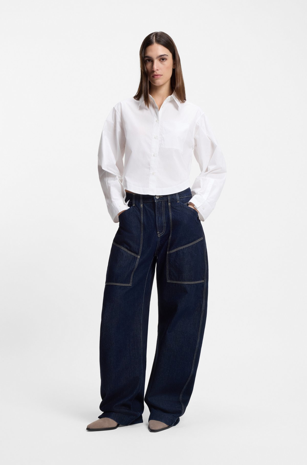 OVERSIZE-FIT CROPPED BLOUSE IN COTTON POPLIN - 3