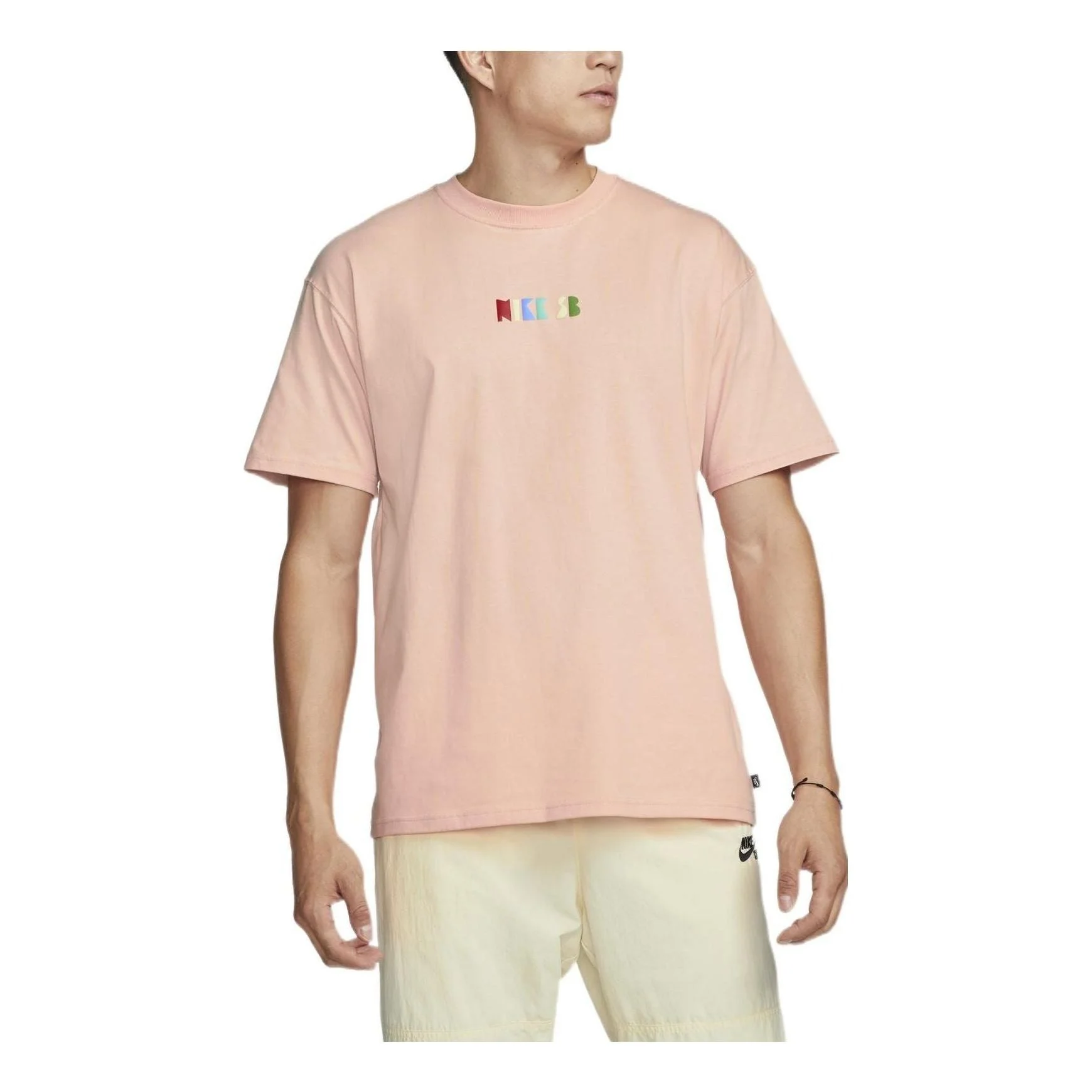Men's Nike Loose Logo Geometry Pattern Printing Sports Short Sleeve Orange Pink T-Shirt DQ1859-800 - 1