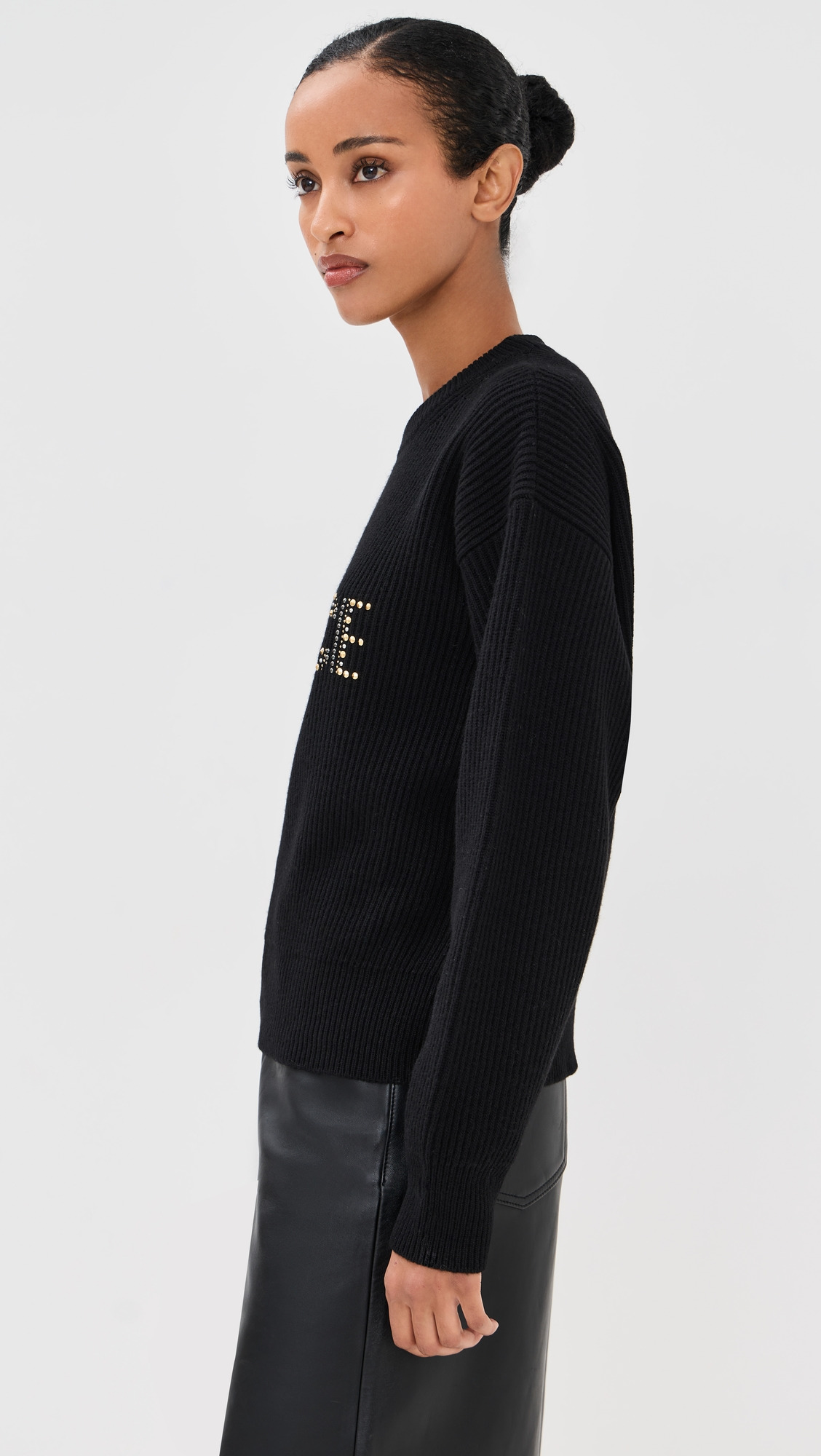 Studs Logo Embroidery Wool Knit Sweater - 3