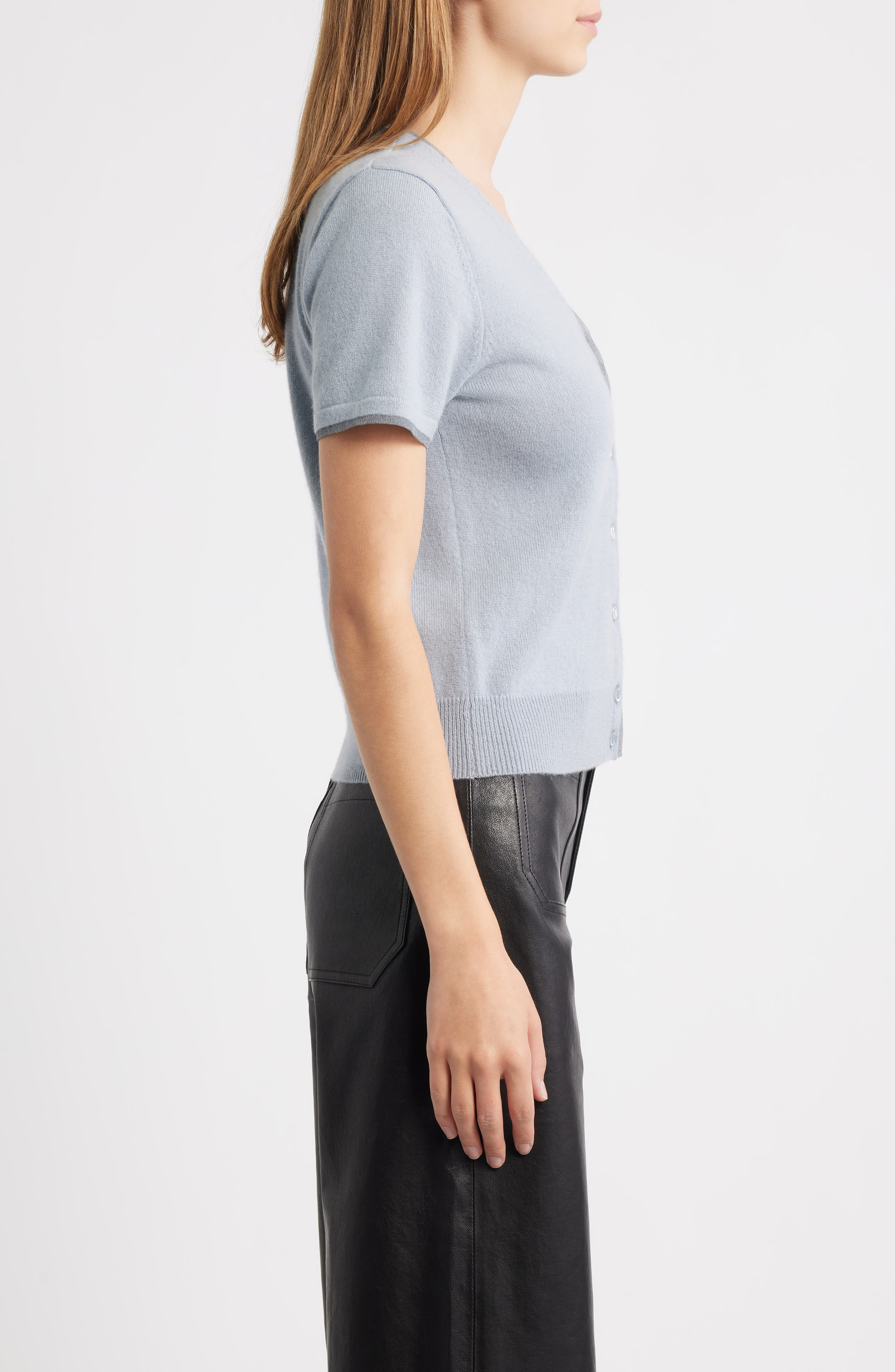 FRAME The Cashmere Mesh Trim Cardigan in Grey Blue at Nordstrom - 3