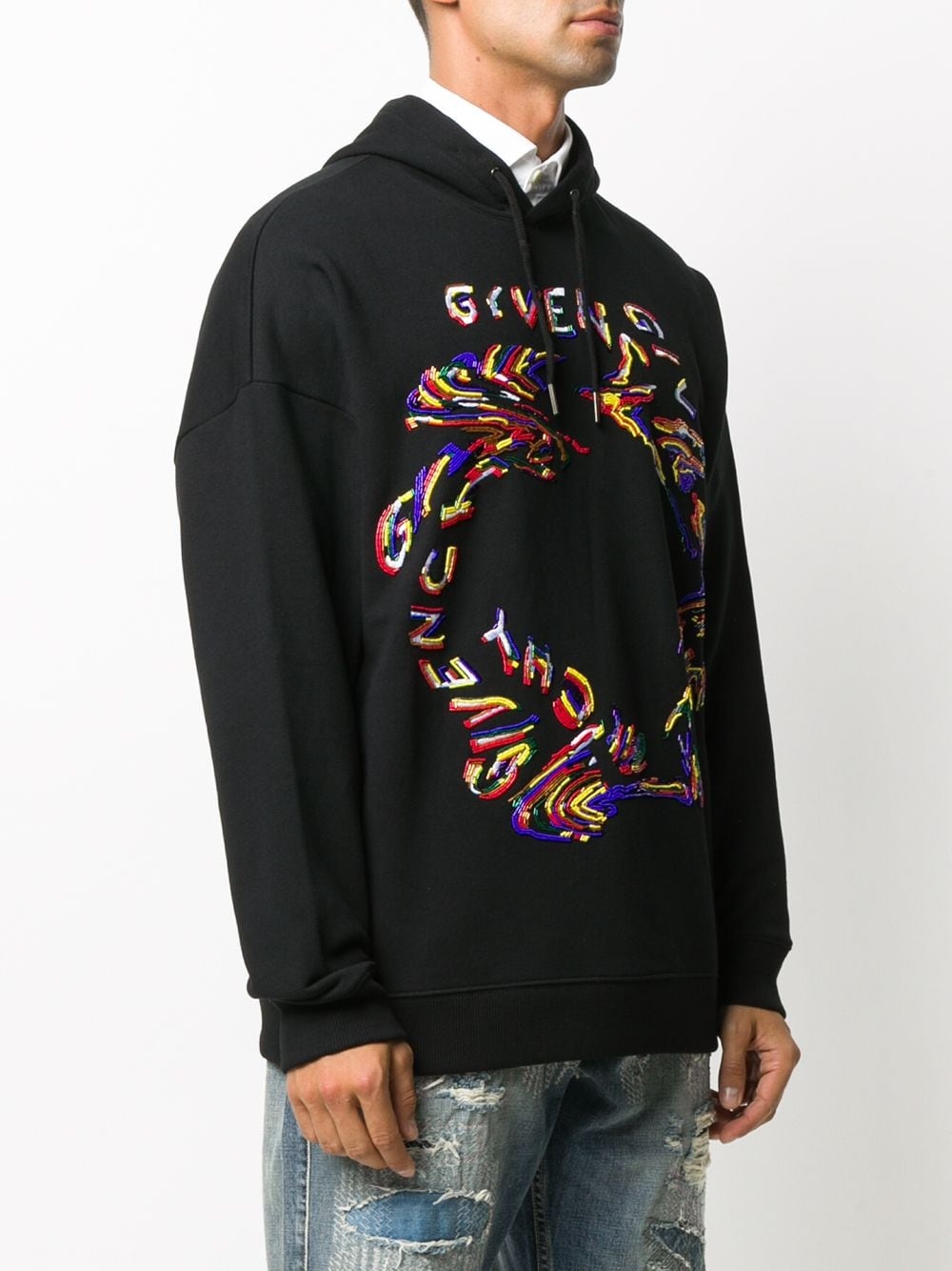 beaded-logo cotton hoodie - 3