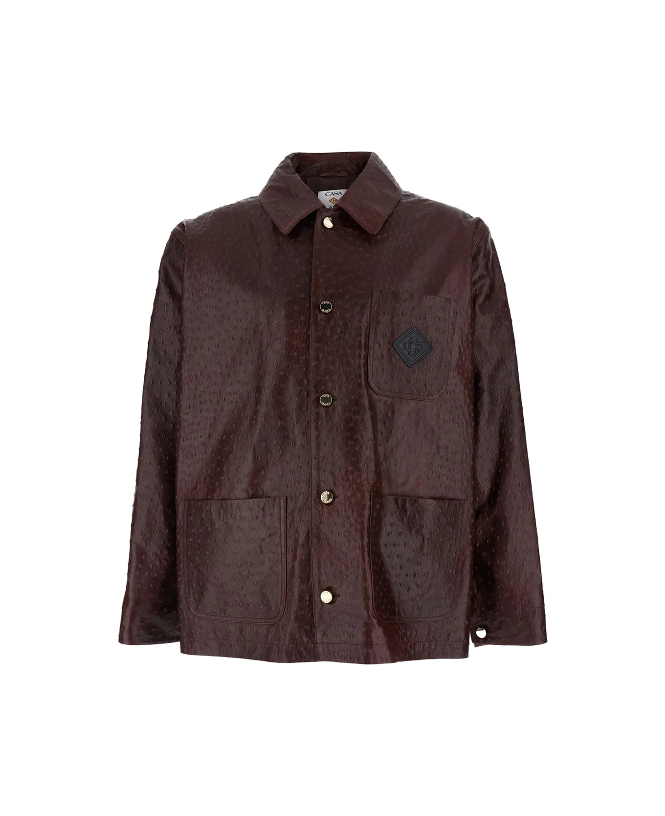 Bordeaux Jacket With Logo Patch On The Front And Ostrich Skin Effect In Leather Man - 1