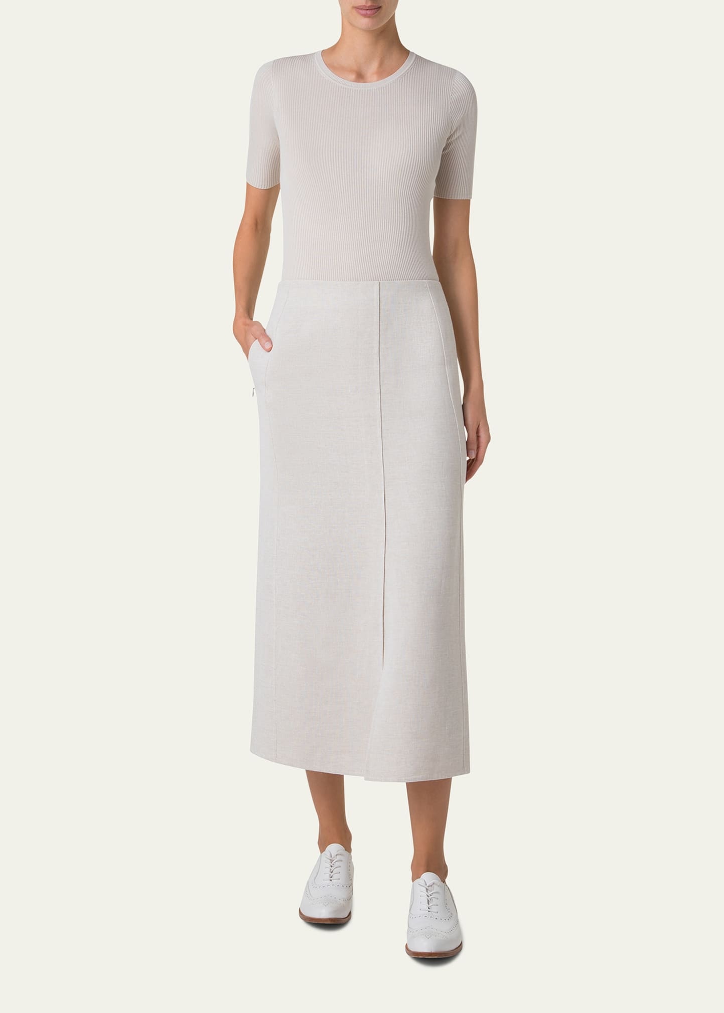 Twisted Linen Double-Face Midi Pencil Skirt - 2
