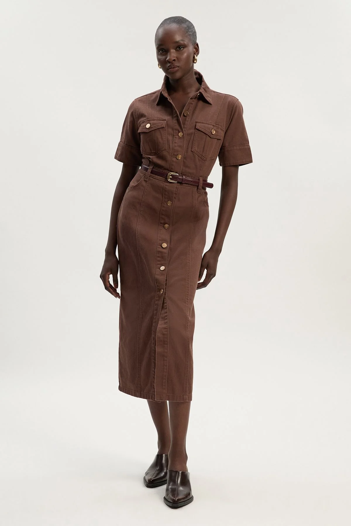 Denim Short Sleeve Shirt Dress - 1