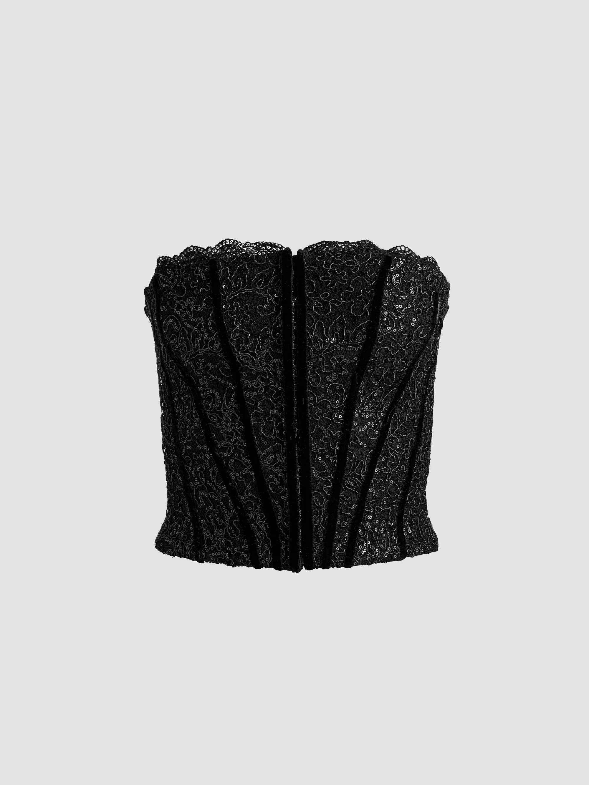 Women's Cosette Sequined Strapless Corset - Black - 1