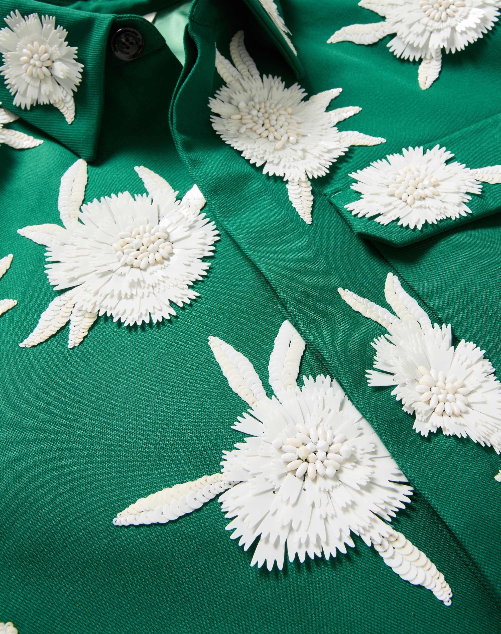 DOUBLE COTTON SHIRT JACKET WITH EMBROIDERED SEQUIN FLOWERS - 3