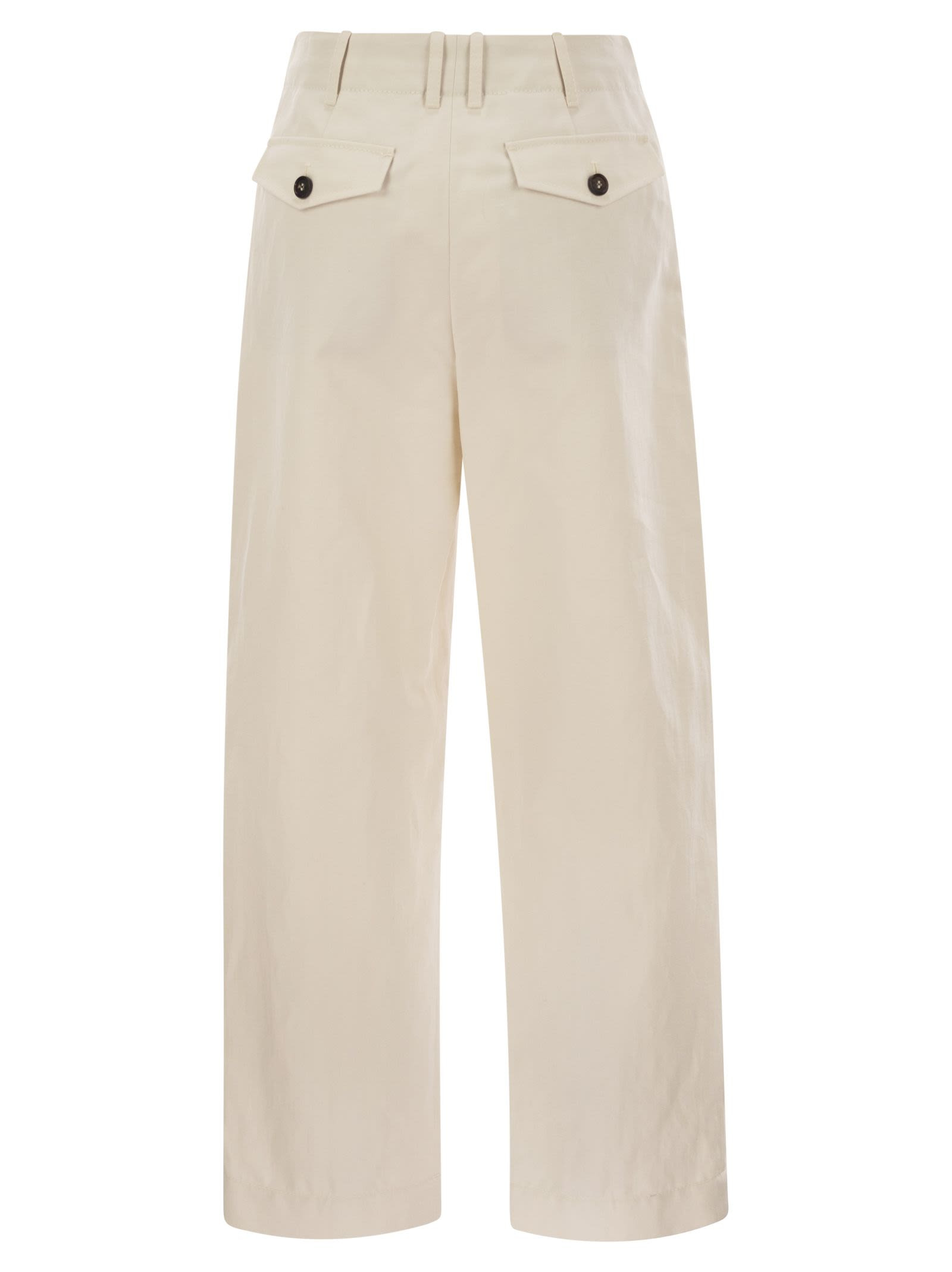 Brunello Cucinelli Women Pleated Chino Trousers In Cotton Canvas And Linen - 2