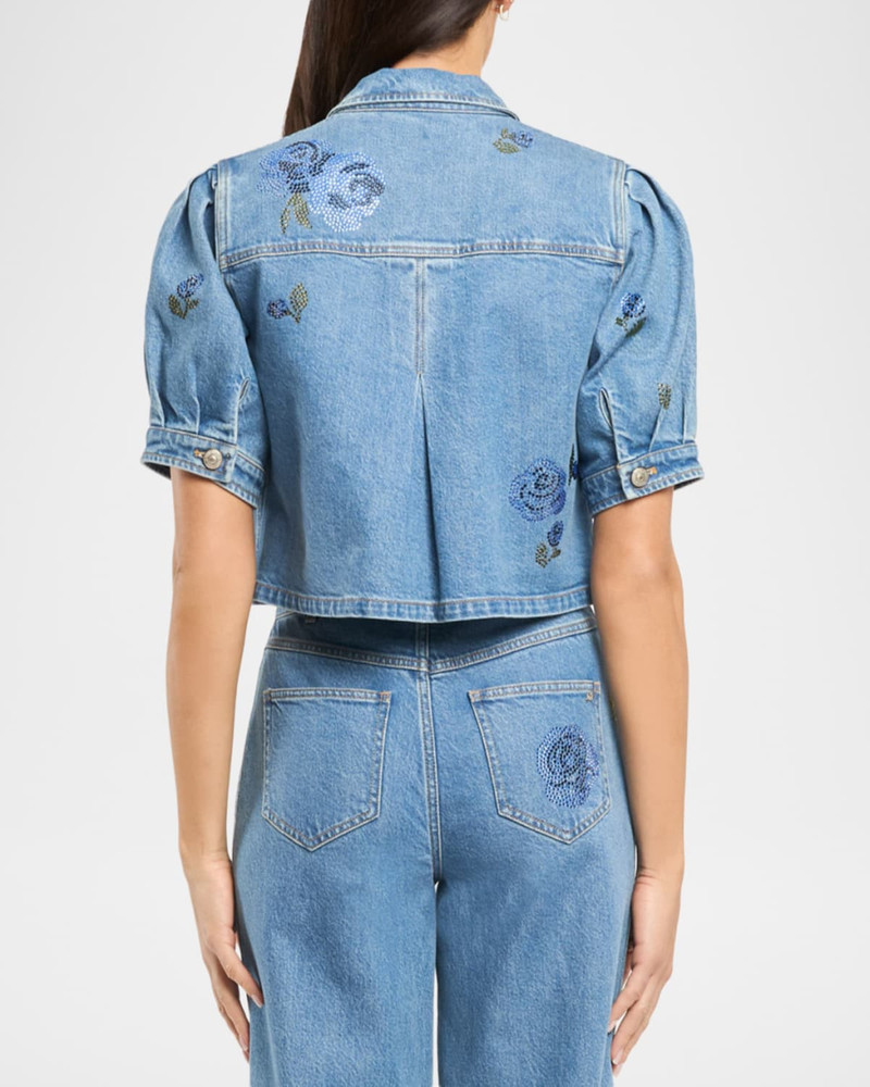 Cinq à Sept Cropped Heatset Roses Denim Jacket outlook