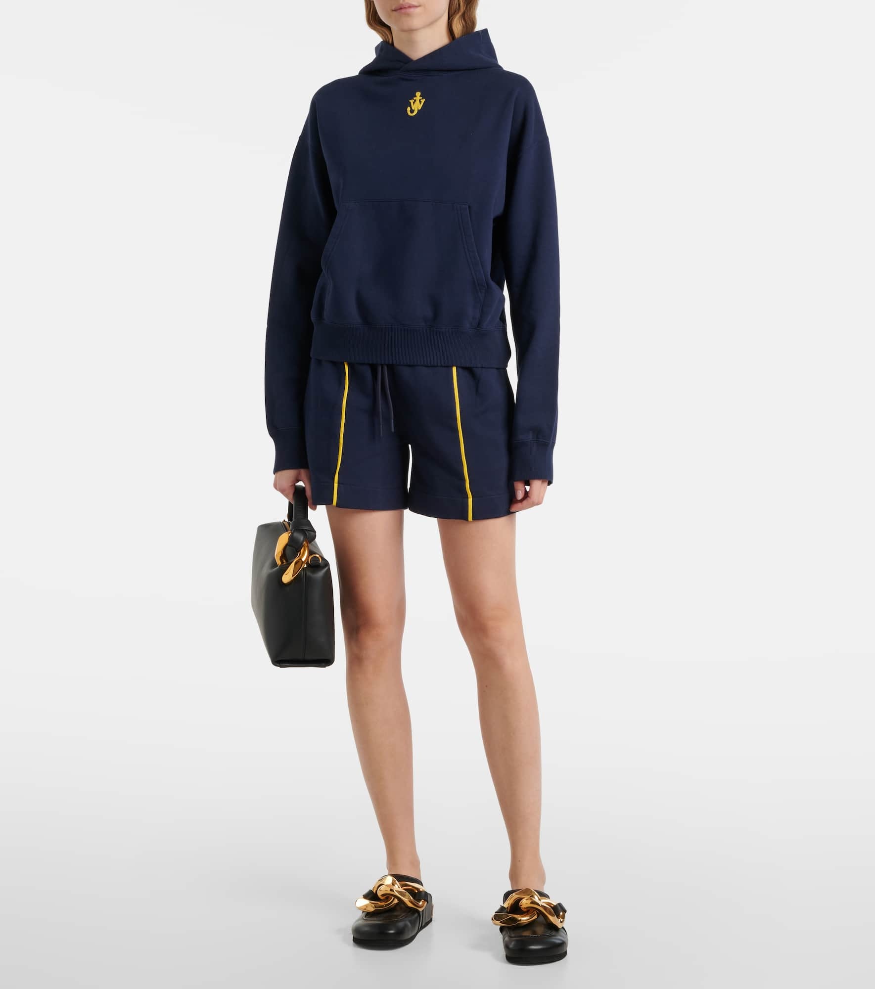 Anchor embroidered cropped cotton hoodie - 2