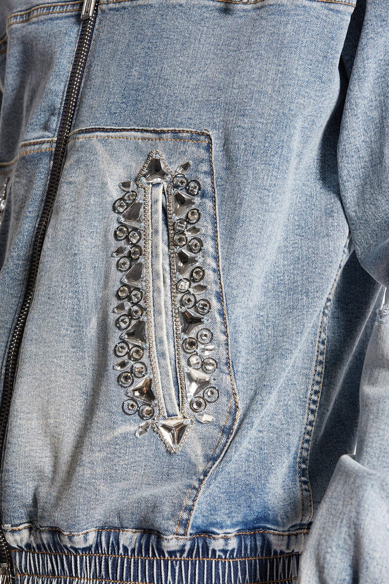 LIGHT SUPER SOFT WASH DENIM DIAMONDS  HOODIE JACKET 7