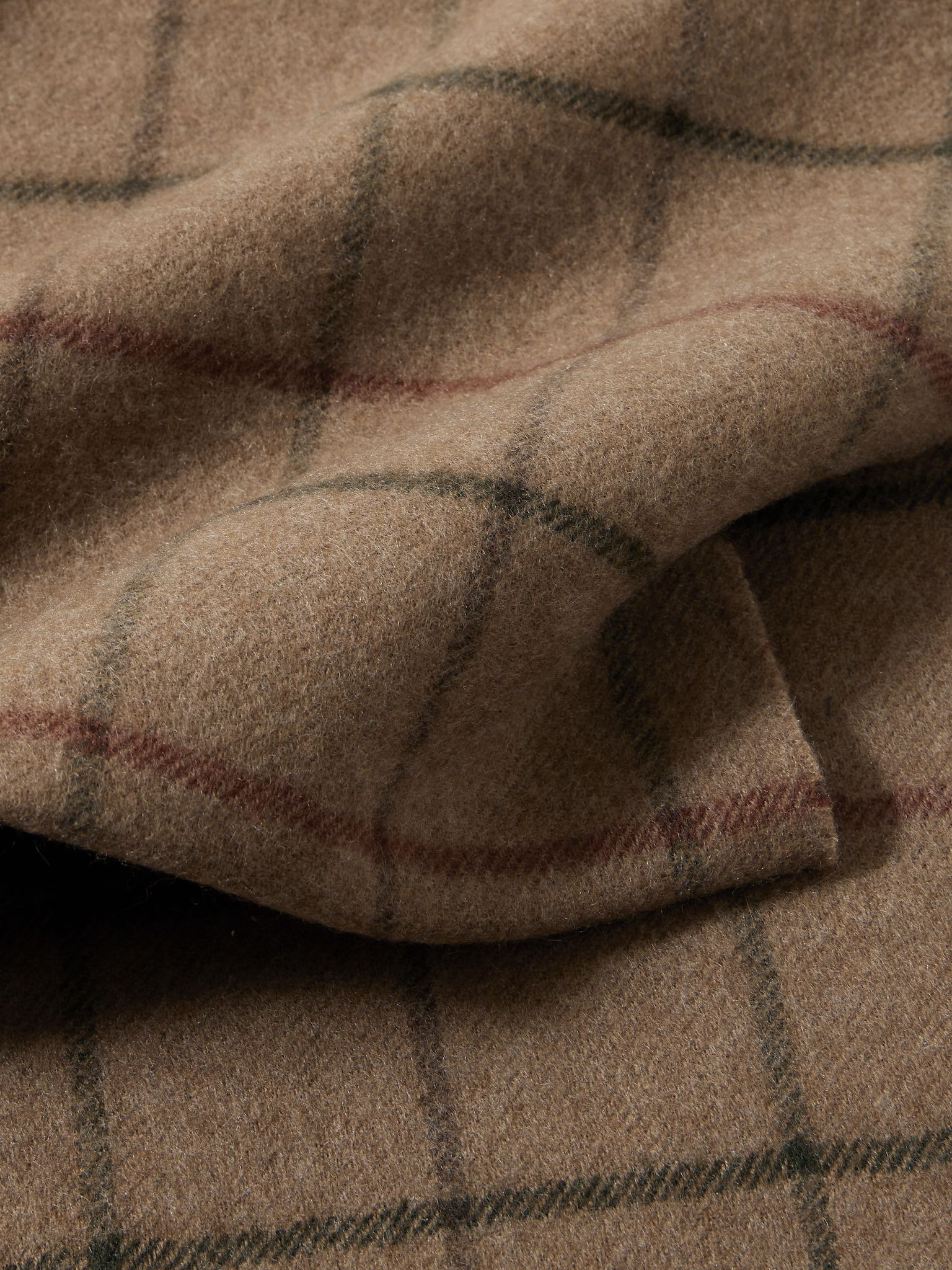 Double Belt Fringed Checked Cashmere Scarf Brown - 3