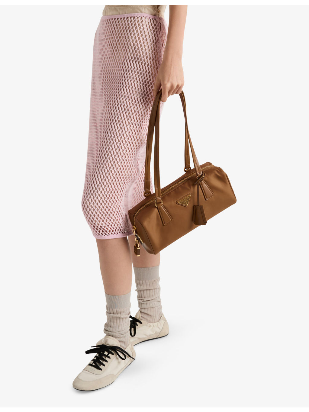 Triangle-Logo Cotton Mesh Midi Skirt - 3