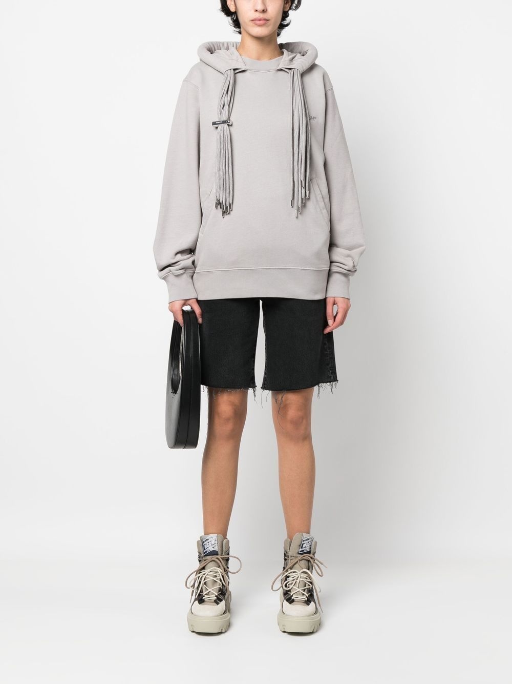 multicord-drawstring cotton hoodie - 2