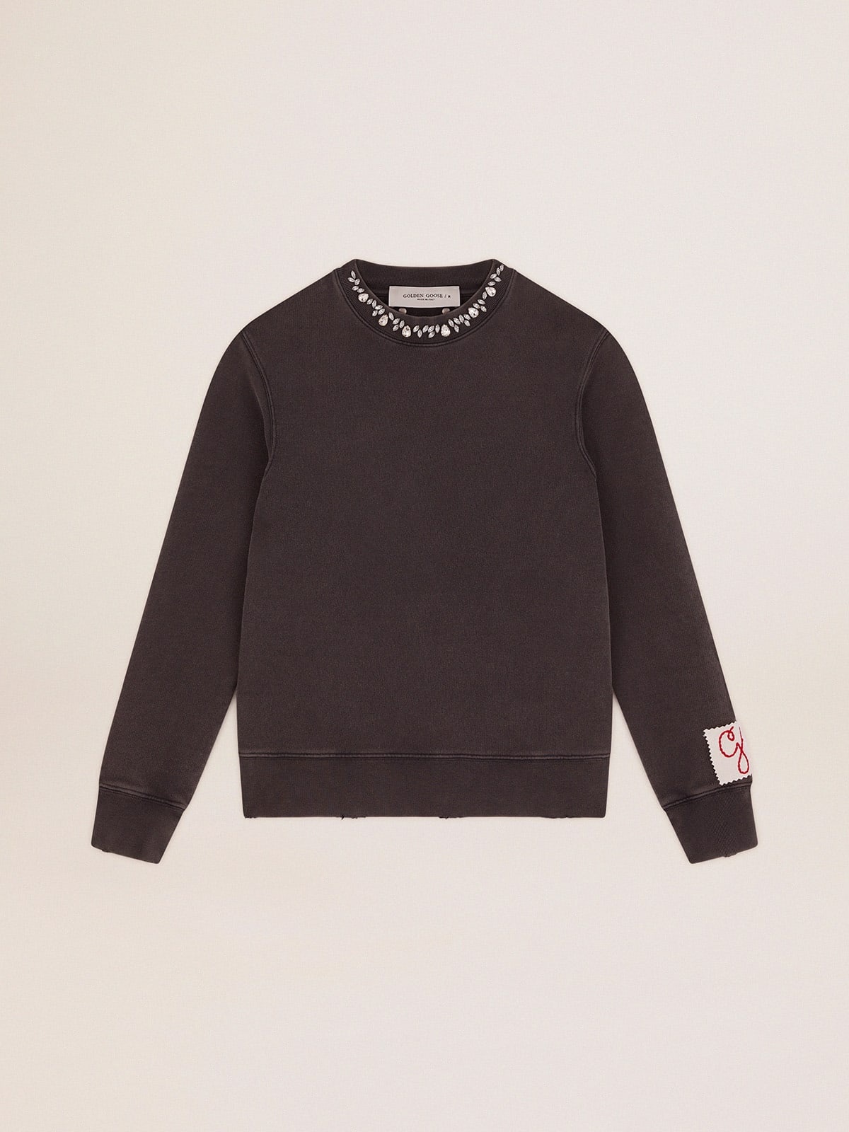 Golden Collection sweatshirt in anthracite gray with cabochon crystals - 1