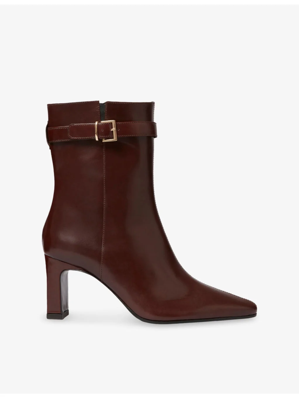 Buckled Leather Heeled Ankle Boots - 1