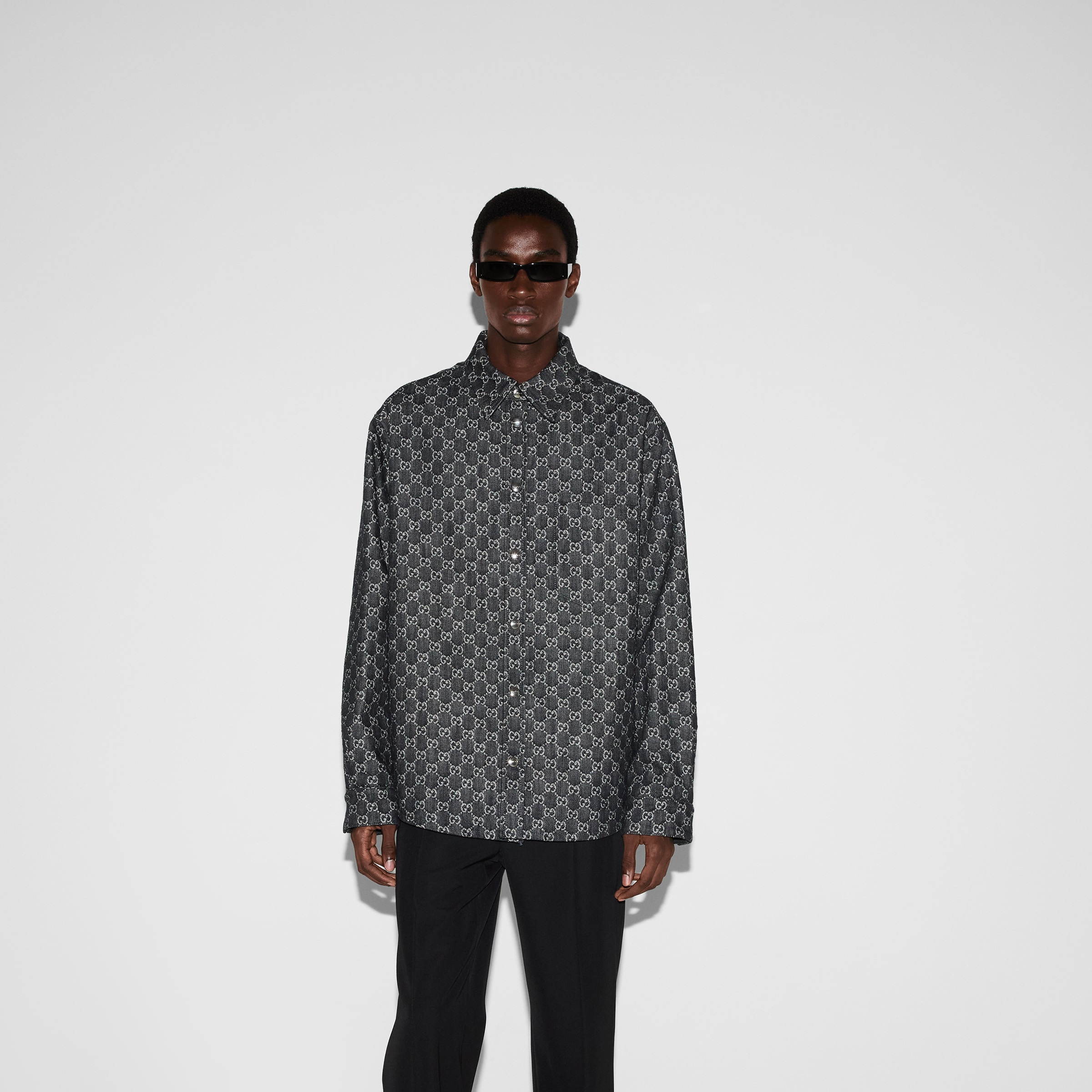 Reversible wool and GG denim shirt - 3