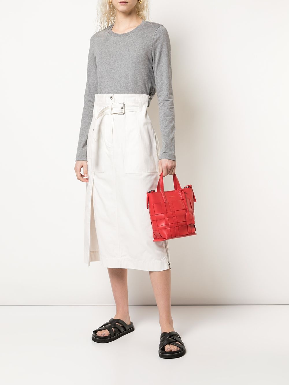 belted denim midi skirt - 2