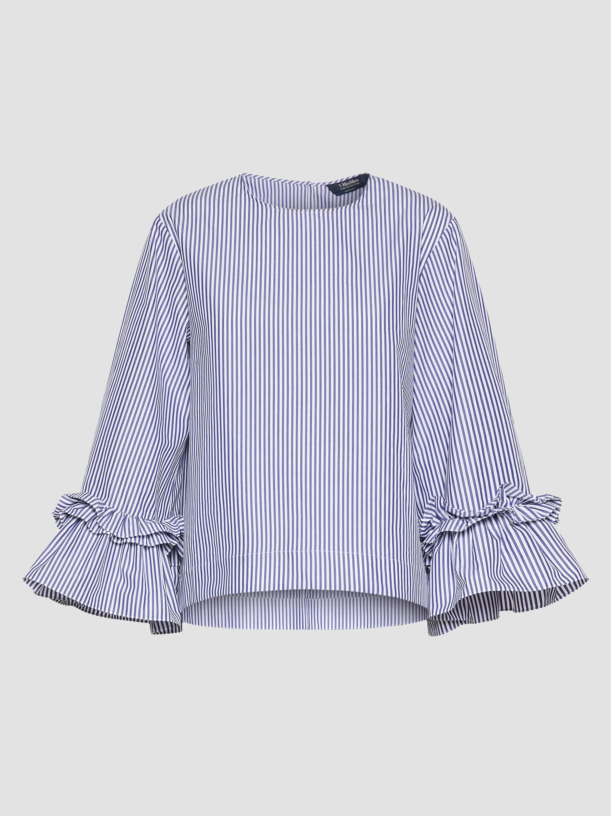 Women's Poplin Blouse with Ruffles and Flounces - Light Blue - 1