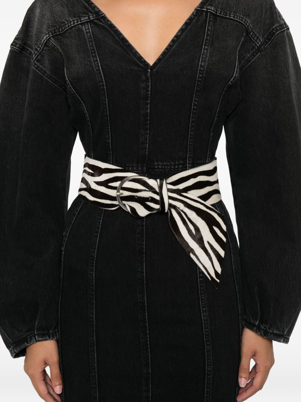V-neck puff-sleeve midi dress - 5