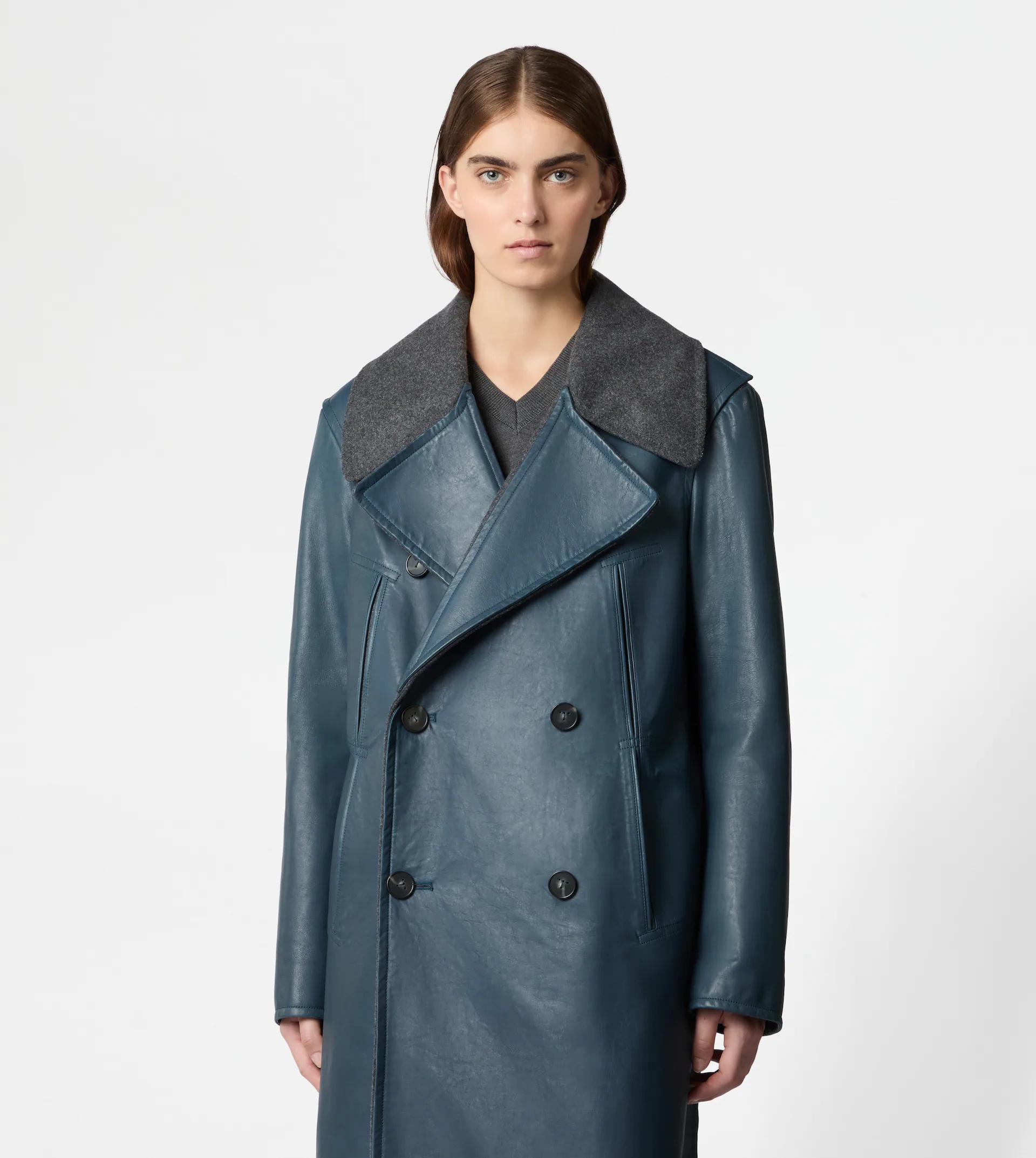 COAT IN LEATHER - BLUE - 6