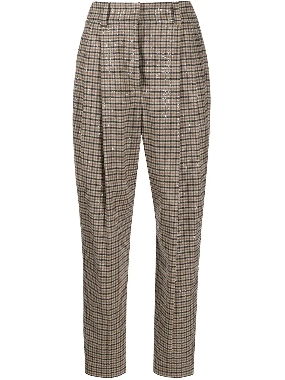 checked high-waisted trousers - 1