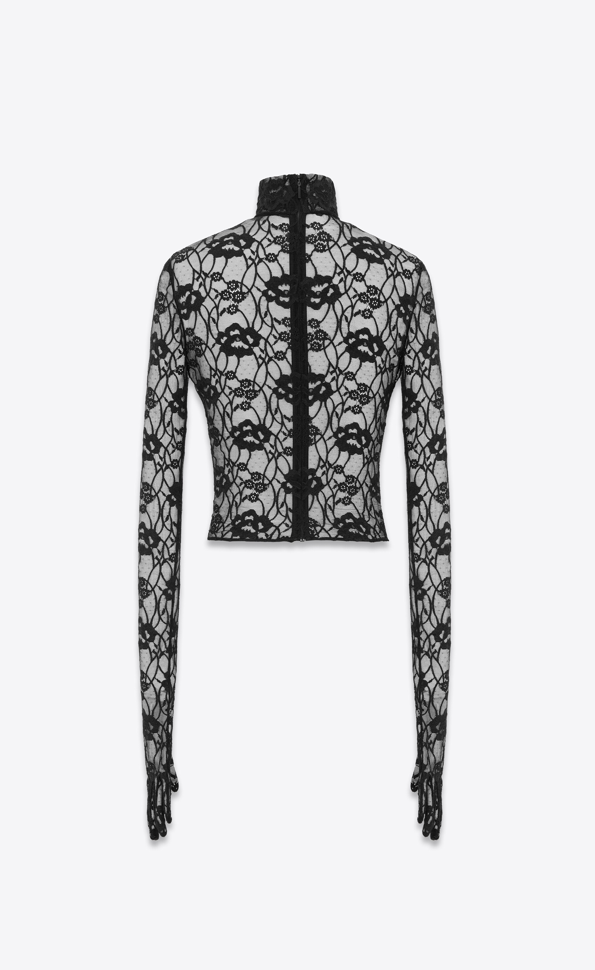 floral-jacquard point d'esprit tulle blouse - 3