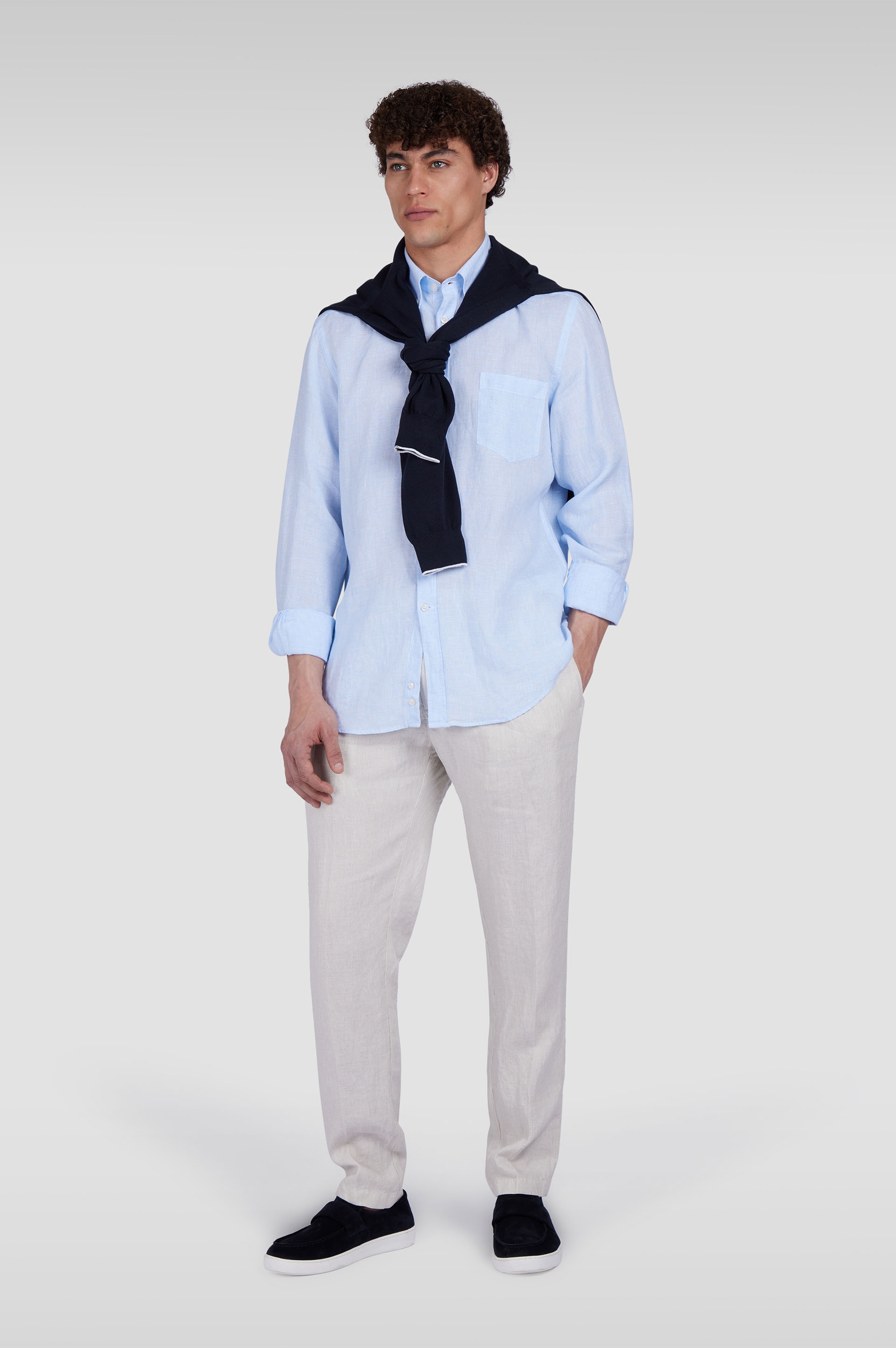 LINEN CHINO PANTS WITH STRIPED PATTERN - 2