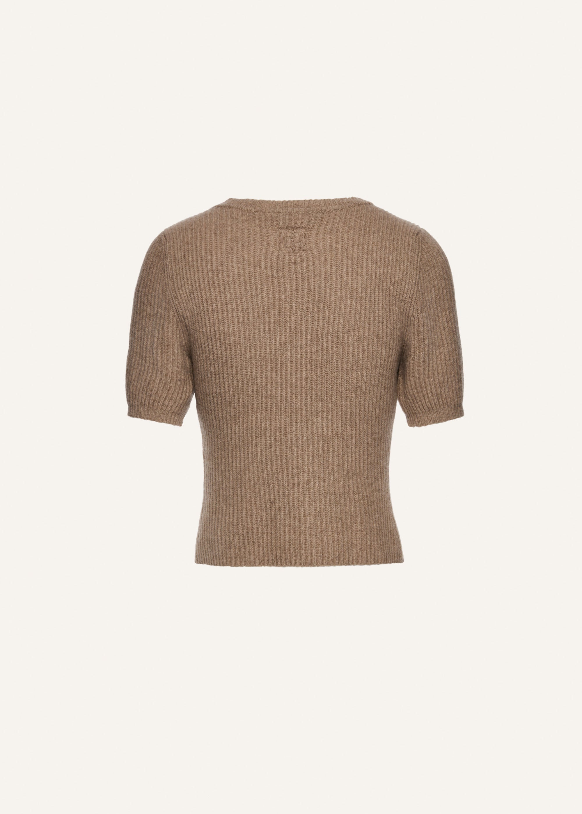 Short sleeve ribbed knitwear top in beige - 2