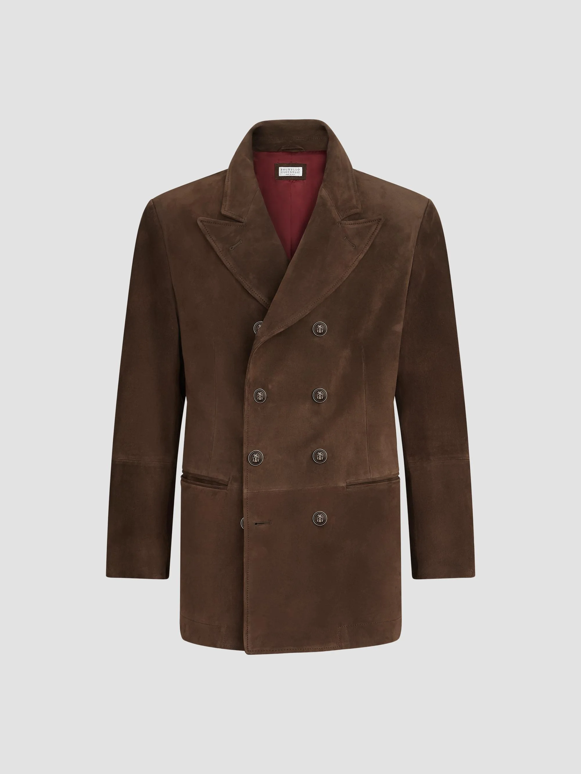Men's Suede Blazer-Style Outerwear Jacket with Peak Lapels - Brown - 1