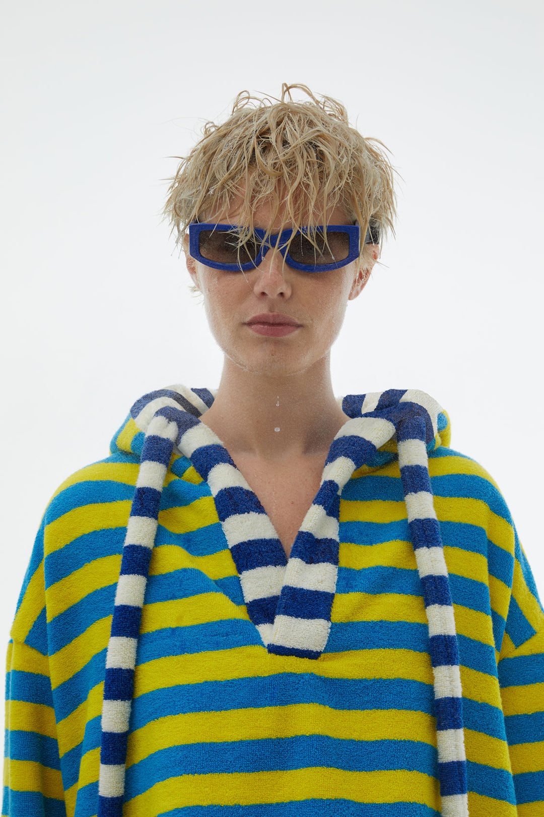 AZURE AND YELLOW STRIPED BEACH HOODIE - 8