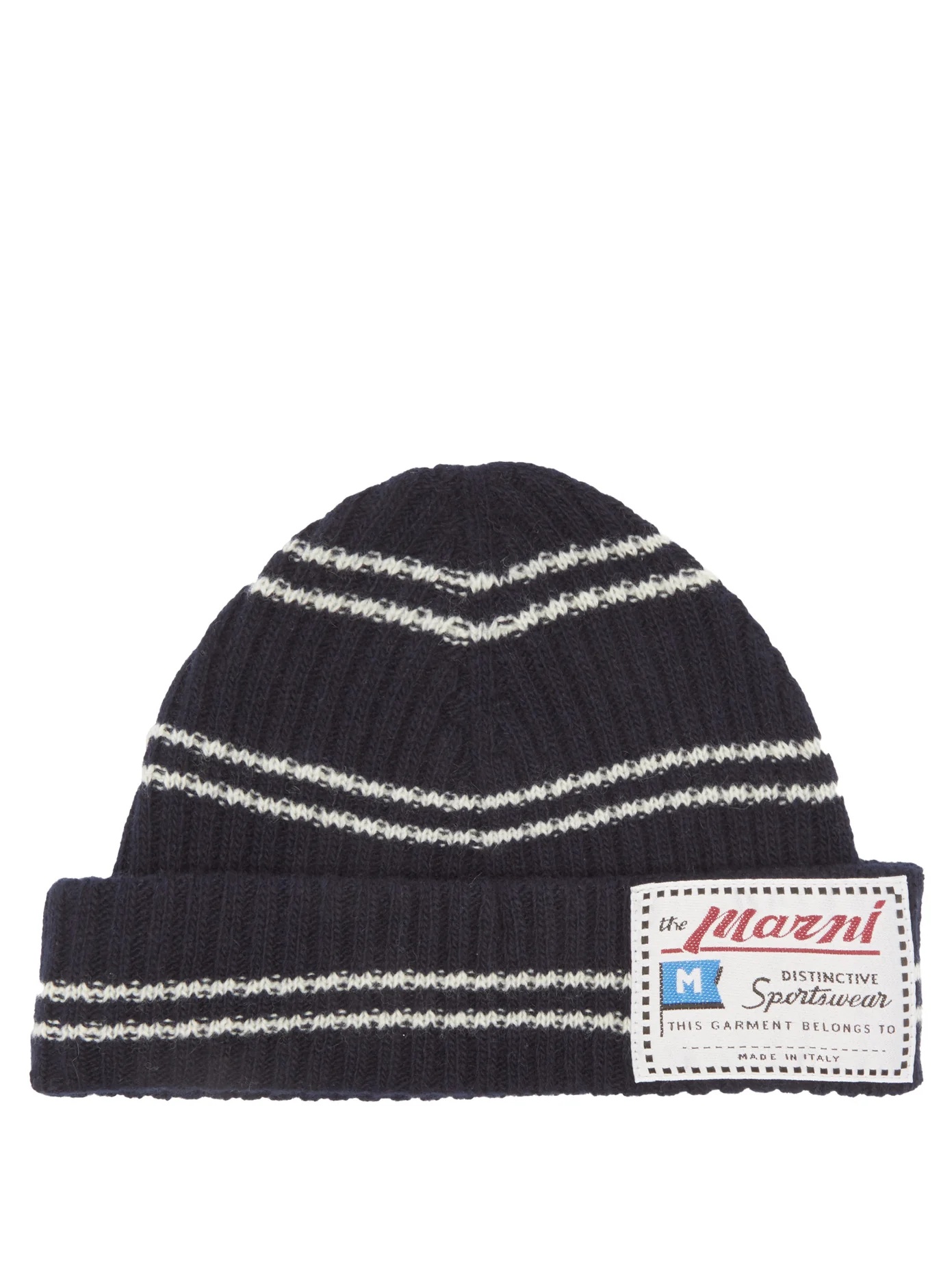 Logo-label striped wool-blend beanie - 1