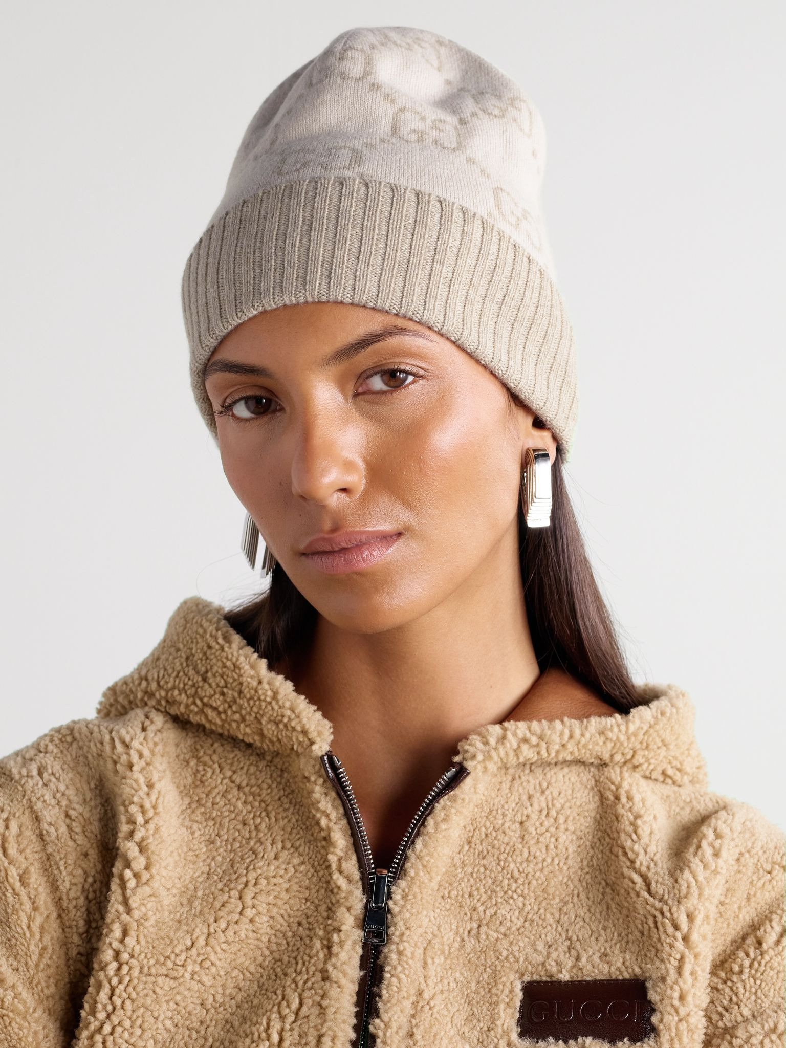 Jacquard-knit cashmere beanie Off-white - 2